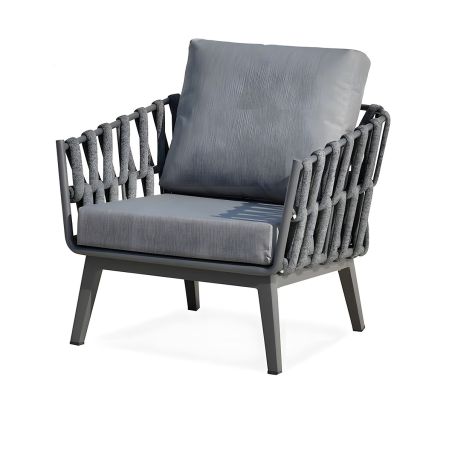 Möbelset für Garten oder Terasse – Sofa, 2 Sessel, Couchtisch,  Aluminiumrahmen und Seilgeflecht, Ray