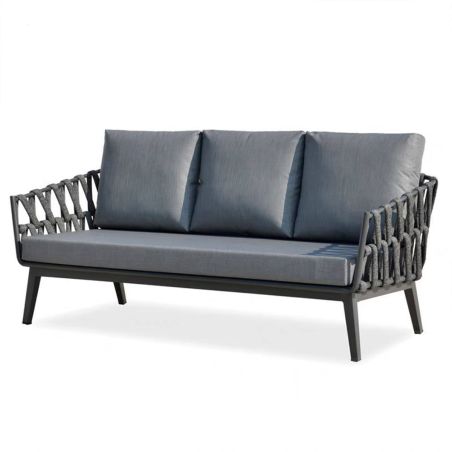 Möbelset für Garten oder Terasse – Sofa, 2 Sessel, Couchtisch,  Aluminiumrahmen und Seilgeflecht, Ray