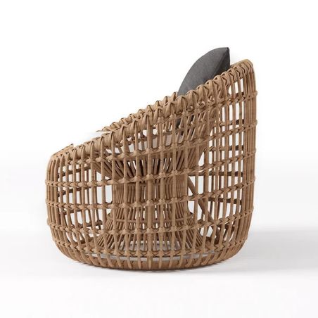 Möbelset für Garten oder Terasse – 2 Sessel, Couchtisch, Aluminiumrahmen, Polyrattan, braune und weiße Kissen, Ema