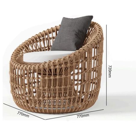 Möbelset für Garten oder Terasse – 2 Sessel, Couchtisch, Aluminiumrahmen, Polyrattan, braune und weiße Kissen, Ema