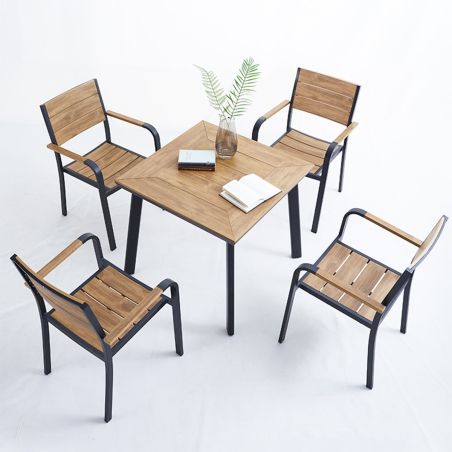 Möbelset für Garten oder Terasse – Aluminiumgestell, Tisch mit WPC-Tischplatte, 4 Stühle, Eliza
