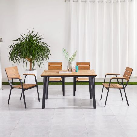 Möbelset für Garten oder Terasse – Aluminiumgestell, Tisch mit WPC-Tischplatte, 4 Stühle, Eliza