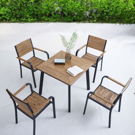 Möbelset für Garten oder Terasse – Aluminiumgestell, Tisch mit WPC-Tischplatte, 4 Stühle, Eliza
