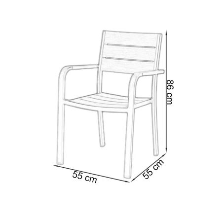 Möbelset für Garten oder Terasse – Aluminiumgestell, Tisch mit WPC-Tischplatte, 4 Stühle, Eliza