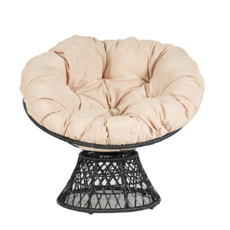 360° Drehbarer Sessel, Terrasse oder Garten, Rattan, inklusive cremefarbenem Kissen, Bamboo