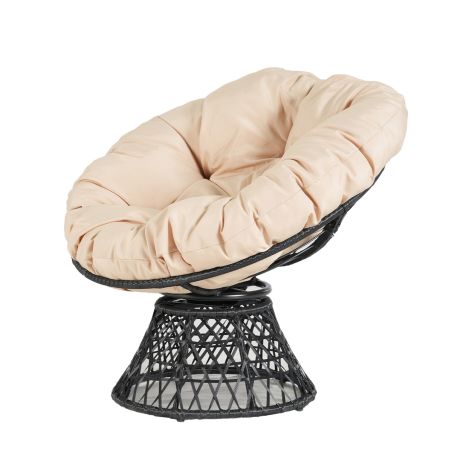 360° Drehbarer Sessel, Terrasse oder Garten, Rattan, inklusive cremefarbenem Kissen, Bamboo