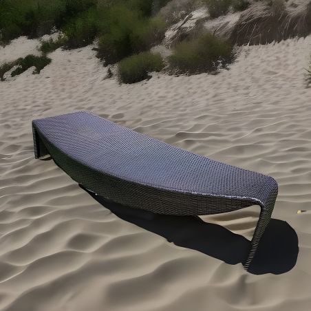 Strandliege, Braun, Aluminium und Polyrattan, Blattform, ideal für Pool, Terrasse, Acapulco