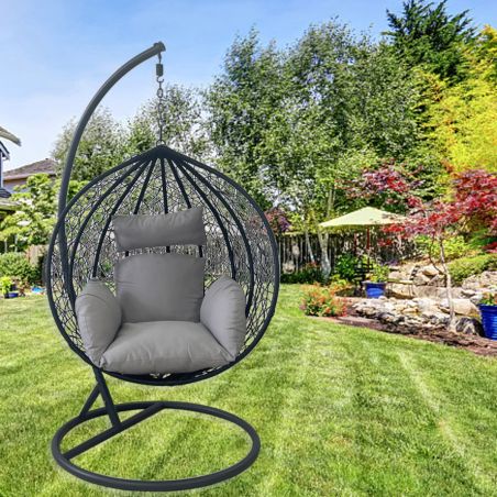 Hängesessel California Black, Entspannungssessel zum Aufhängen, für Garten oder Wohnzimmer, komfortabel und modern