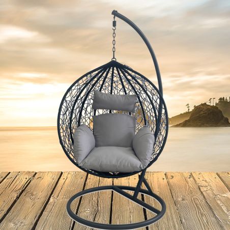 Hängesessel California Black, Entspannungssessel zum Aufhängen, für Garten oder Wohnzimmer, komfortabel und modern