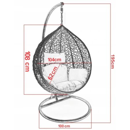 Hängesessel California Grey, Entspannungssessel zum Aufhängen, für Garten oder Wohnzimmer, komfortabel, 3D-Rattan
