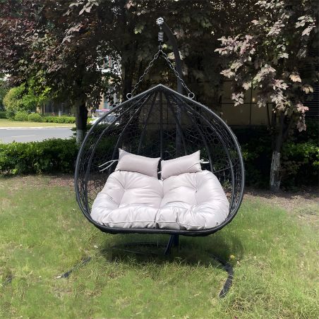 Exklusiver Doppel-Hängesessel, für Garten oder Wohnzimmer, komfortabel und modern, Dunkelgrau, California