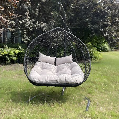 Exklusiver Doppel-Hängesessel, für Garten oder Wohnzimmer, komfortabel und modern, Dunkelgrau, California