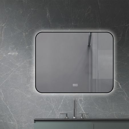 LED-Spiegel, schwarzer Rahmen, Anti-Beschlag, Touch-Taste, 3 Lichtfarben, Einstellbare Helligkeit, 60-70x80-150 cm, Feliz