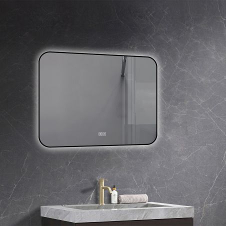 LED-Spiegel, schwarzer Rahmen, Anti-Beschlag, Touch-Taste, 3 Lichtfarben, Einstellbare Helligkeit, 60-70x80-150 cm, Feliz