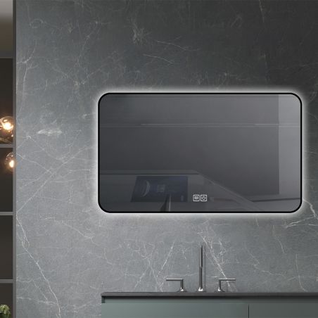 LED-Spiegel, schwarzer Rahmen, Anti-Beschlag, Touch-Taste, 3 Lichtfarben, Einstellbare Helligkeit, 60-70x80-150 cm, Feliz