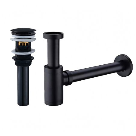 Siphon mit Ventil, Pop-up-System, Mattschwarz, mit oder ohne Überlauf, Silikondichtung, Zaro