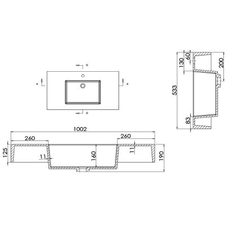 Waschbecken Elsa, Mineralwerkstoff, Aufsatz- oder Wandmontage, Anthrazit Matt, Schieferoptik, mit Hahnloch, 80-100x49,2 cm