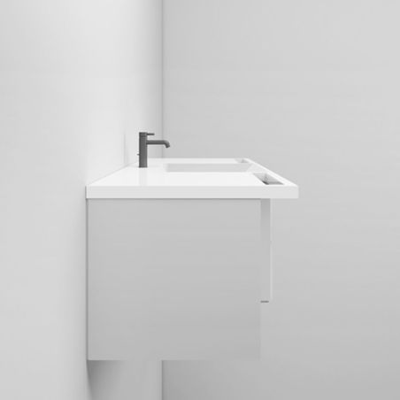 Waschbecken, glänzend weiß, Handtuchhalter, Mineralkomposit, Wand- oder Halb-Einbaumontage, 105-125x55 cm, Fuente
