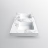 Doppelwaschbecken Paola, Weiß Carrara Arabescato Finish, Mineralkomposit, Halb-Einbaumontage, 2 Armaturenlöchern, 161x54.2 cm