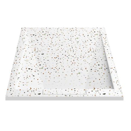 Duschwanne, Weiß, Terrazzo Finish, Mineralkomposit, Höhe 2,5 cm, Maße 100-120x80-90 cm, zuschneidbar, Antonio