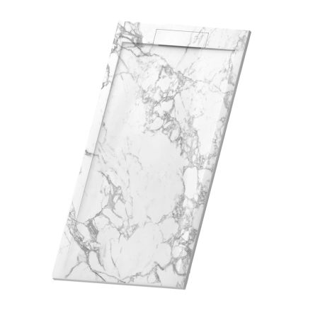 Duschwanne, Weiß, Carrara Arabescato Finish, Mineralkomposit, Höhe 2,5 cm, Maße 100-160x80-90 cm, zuschneidbar, Antonio