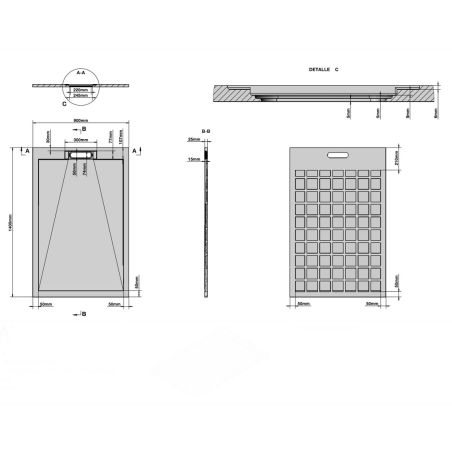 Duschwanne, Weiß, Carrara Arabescato Finish, Mineralkomposit, Höhe 2,5 cm, Maße 100-160x80-90 cm, zuschneidbar, Antonio