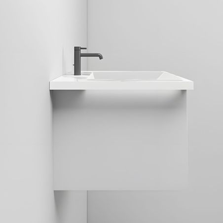 Waschbecken, Weiß Carrara Arabescato Finish, Handtuchhalter, Komposit, wandhängende, Halb-Einbaumontage, 65x55 cm, Lavanda