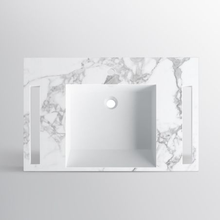 Waschbecken, Weiß Carrara Arabescato Finish, Handtuchhalter, Komposit, wandhängende, Halb-Einbaumontage, 85x55 cm, Lavanda