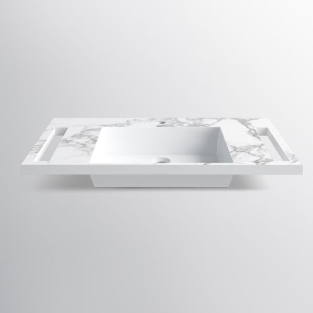 Waschbecken, Weiß Carrara Arabescato Finish, Handtuchhalter, Komposit, wandhängende, Halb-Einbaumontage, 85x55 cm, Lavanda