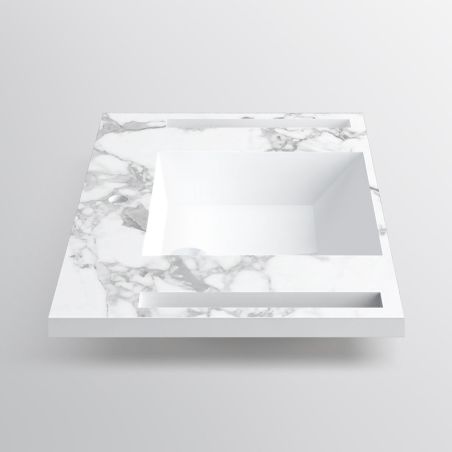 Waschbecken, Weiß Carrara Arabescato Finish, Handtuchhalter, Komposit, wandhängende, Halb-Einbaumontage, 85x55 cm, Lavanda