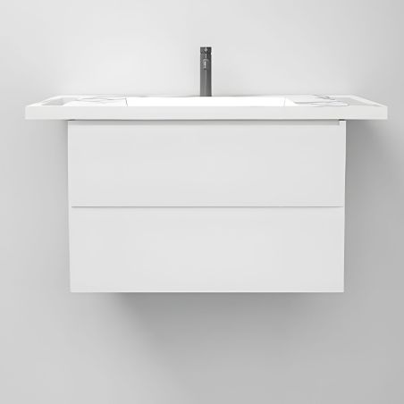 Waschbecken, Weiß Carrara Arabescato Finish, Handtuchhalter, Komposit, wandhängende, Halb-Einbaumontage, 85x55 cm, Lavanda