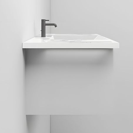 Waschbecken, Weiß Carrara Arabescato Finish, Handtuchhalter, Komposit, wandhängende, Halb-Einbaumontage, 85x55 cm, Lavanda