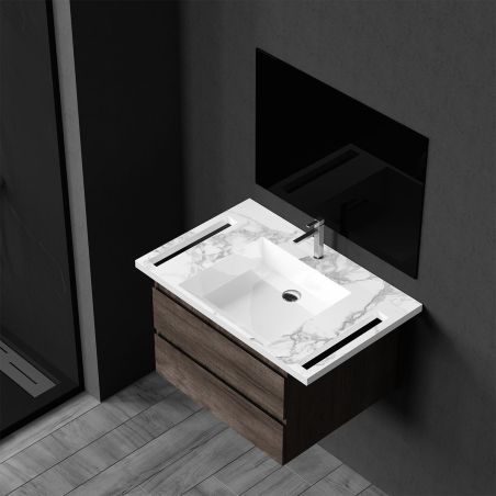 Waschbecken, Weiß Carrara Arabescato Finish, Handtuchhalter, Komposit, wandhängende, Halb-Einbaumontage, 85x55 cm, Lavanda