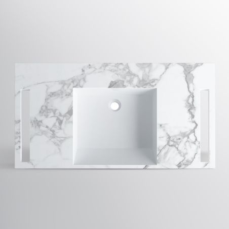 Waschbecken, Weiß Carrara Arabescato Finish, seitliche Handtuchhalter, Komposit, wandhängende Montage, 105x55 cm, Lavanda