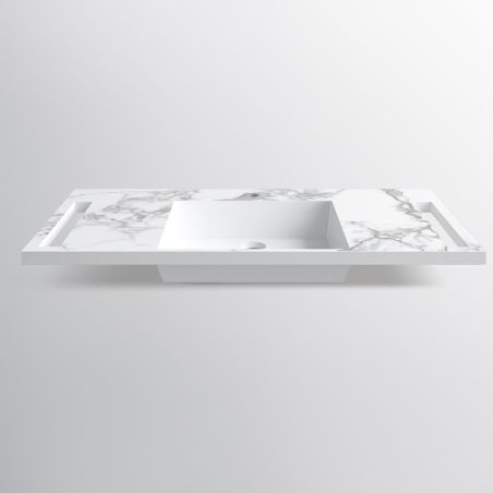 Waschbecken, Weiß Carrara Arabescato Finish, seitliche Handtuchhalter, Komposit, wandhängende Montage, 105x55 cm, Lavanda