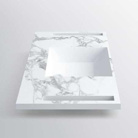 Waschbecken, Weiß Carrara Arabescato Finish, seitliche Handtuchhalter, Komposit, wandhängende Montage, 105x55 cm, Lavanda