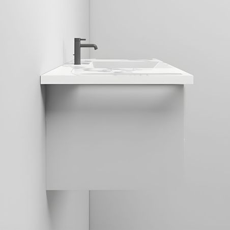 Waschbecken, Weiß Carrara Arabescato Finish, seitliche Handtuchhalter, Komposit, wandhängende Montage, 105x55 cm, Lavanda