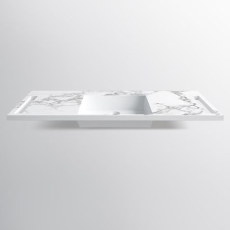 Waschbecken, Weiß Carrara Arabescato Finish, seitliche Handtuchhalter, Komposit, wandhängende Montage, 125x55 cm, Lavanda