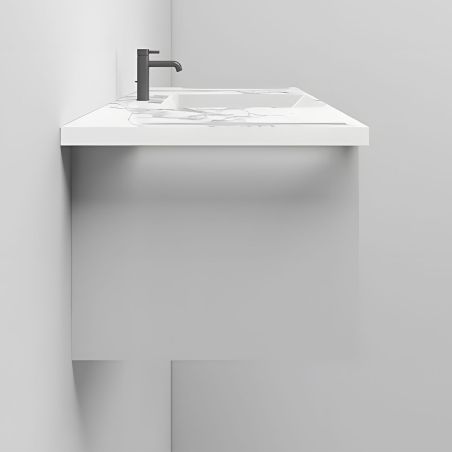 Waschbecken, Weiß Carrara Arabescato Finish, seitliche Handtuchhalter, Komposit, wandhängende Montage, 125x55 cm, Lavanda