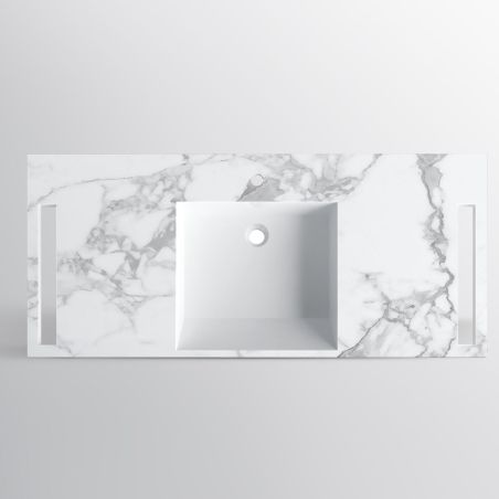 Waschbecken, Weiß Carrara Arabescato Finish, Handtuchhalter, Komposit, wandhängende Halb-Einbaumontage, 125x55 cm, Lavanda