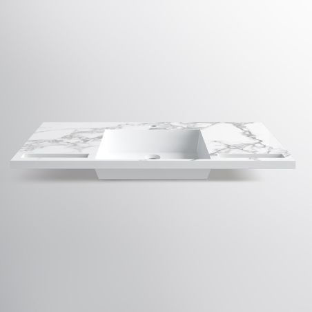 Waschbecken, Weiß Carrara Arabescato Finish, Handtuchhalter, Komposit, Wand- oder Halb-Einbaumontage, 105-125x55 cm, Fuente