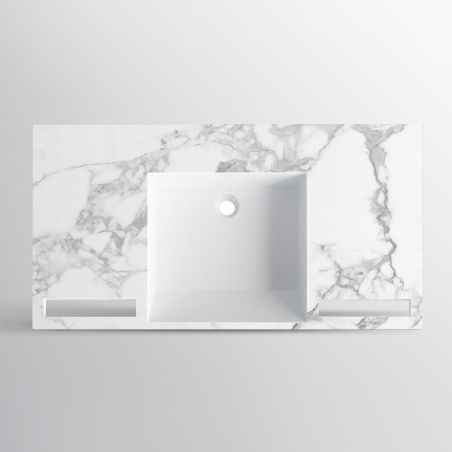 Waschbecken, Weiß Carrara Arabescato Finish, Handtuchhalter, Komposit, Wand- oder Halb-Einbaumontage, 105-125x55 cm, Fuente