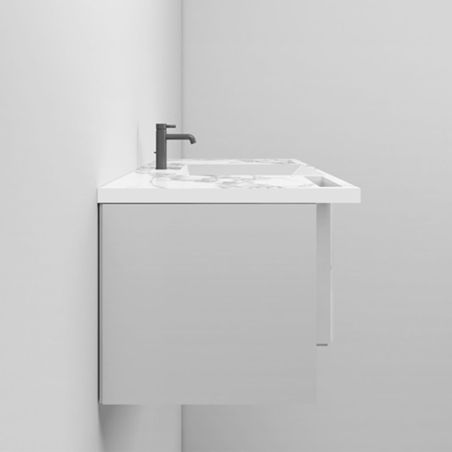 Waschbecken, Weiß Carrara Arabescato Finish, Handtuchhalter, Komposit, Wand- oder Halb-Einbaumontage, 105-125x55 cm, Fuente