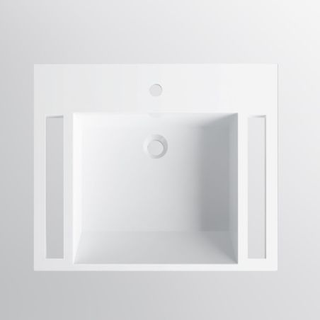 Waschbecken, Glänzend Weiß, seitliche Handtuchhalter, Mineralkomposit, wandhängende, Halb-Einbaumontage, 65x55 cm, Lavanda