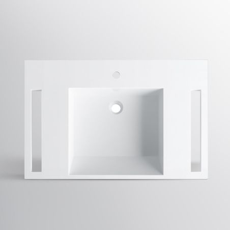 Waschbecken, Glänzend Weiß, seitliche Handtuchhalter, Mineralkomposit, wandhängende, Halb-Einbaumontage, 85x55 cm, Lavanda