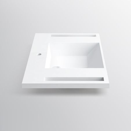 Waschbecken, Glänzend Weiß, seitliche Handtuchhalter, Mineralkomposit, wandhängende, Halb-Einbaumontage, 85x55 cm, Lavanda