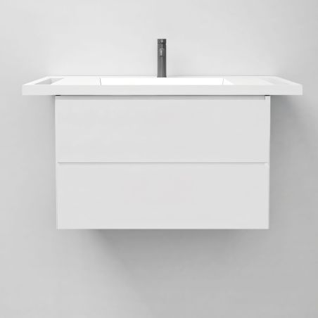 Waschbecken, Glänzend Weiß, seitliche Handtuchhalter, Mineralkomposit, wandhängende, Halb-Einbaumontage, 85x55 cm, Lavanda