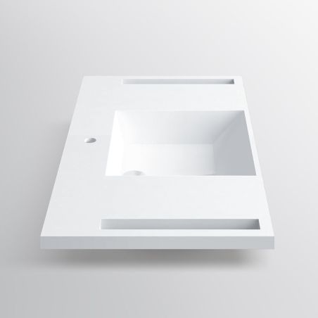 Waschbecken, Glänzend Weiß, seitliche Handtuchhalter, Mineralkomposit, wandhängende, Halb-Einbaumontage, 105x55 cm, Lavanda