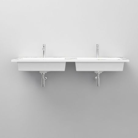 Doppelwaschbecken, Komposit, Carrara Arabescato Finish, Halb-Einbaumontage, 121x54.2 cm, Cortina
