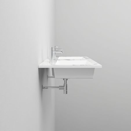 Doppelwaschbecken, Komposit, Carrara Arabescato Finish, Halb-Einbaumontage, 121x54.2 cm, Cortina